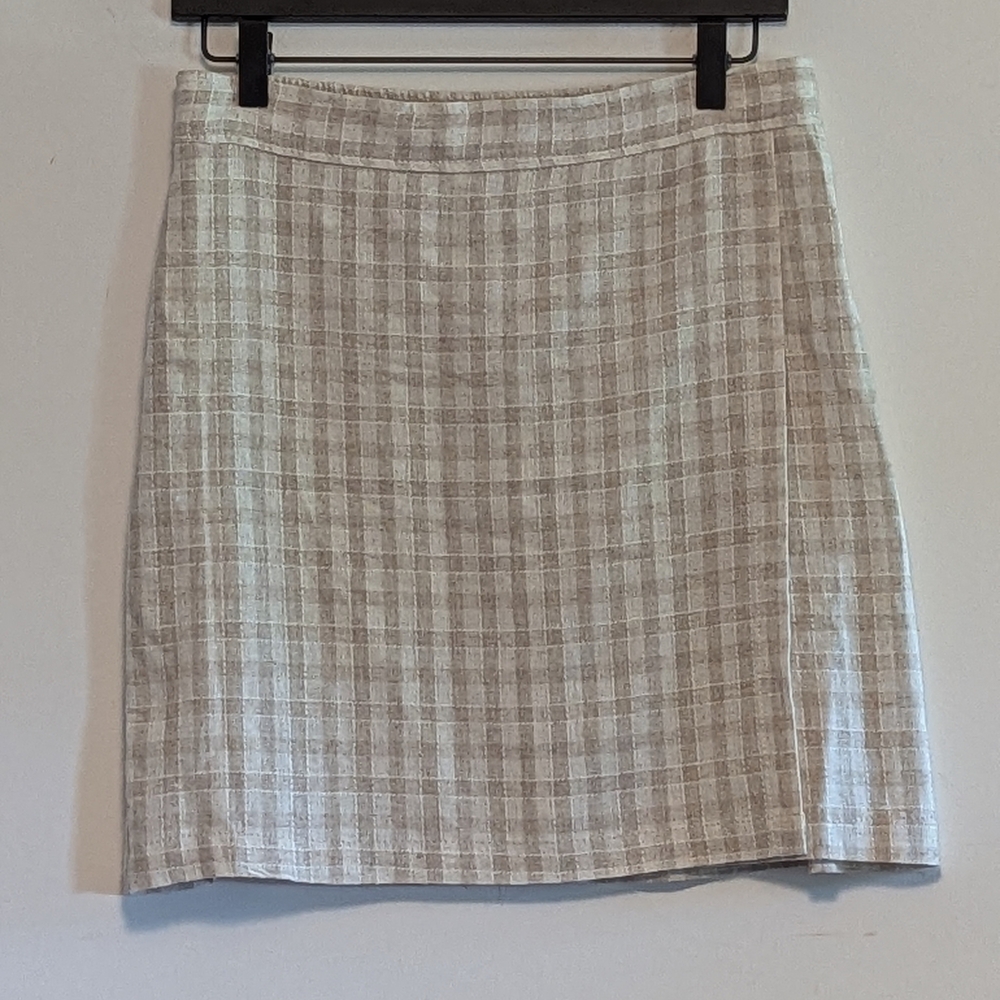 Max Studio Plaid New Checkered Mini Skirt Sz Large NWT Casual Neutral Versatile